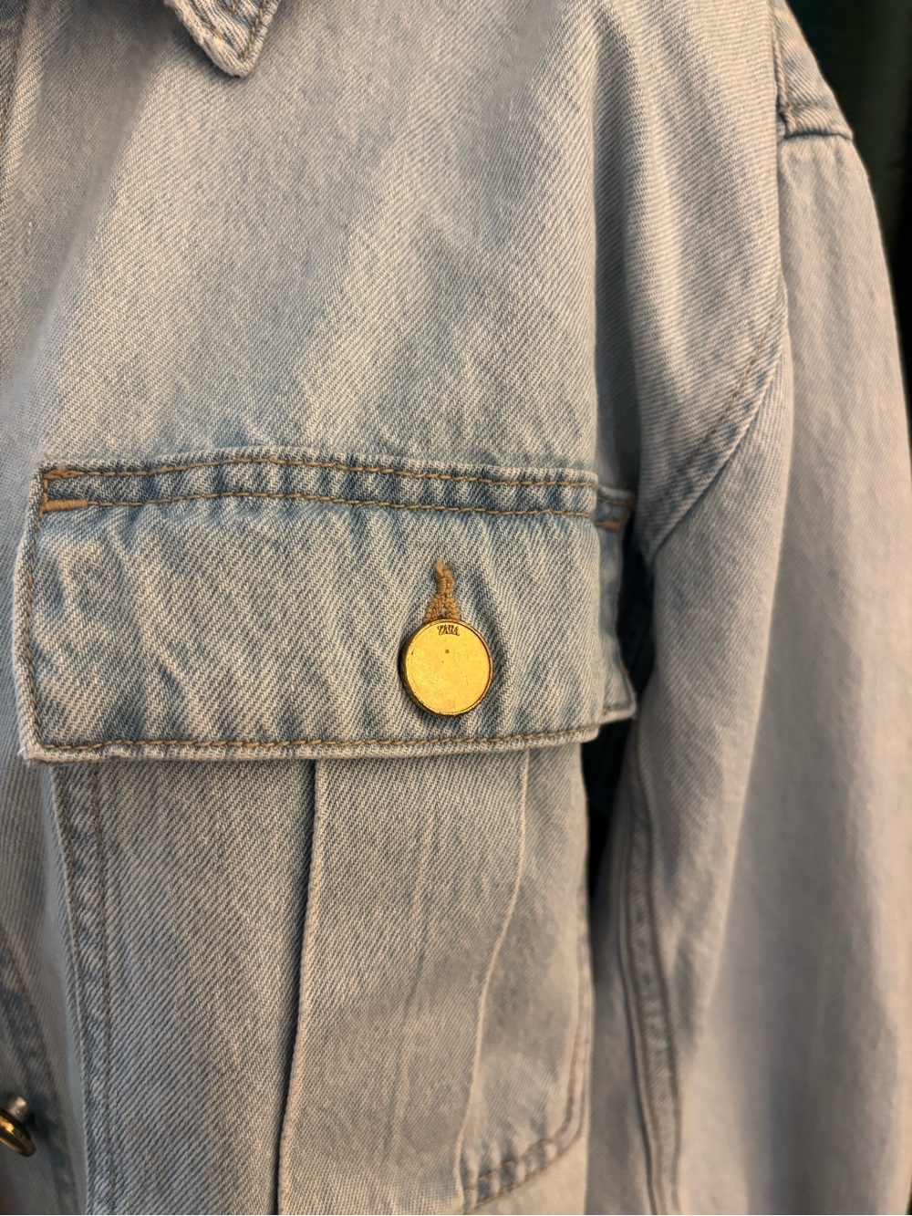 Zara Light Blue Cropped Denim Jacket with Brass Buttons - Picture 3 of 10